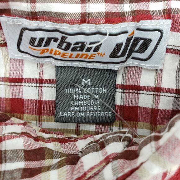 Urban Pipeline Shirt Mens Medium Red Plaid Short Sleeve  Button Up Down - Picture 4 of 6